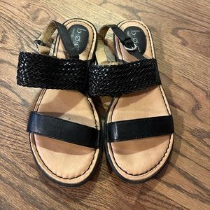 B. O. C. Woven Sandals with Black Straps